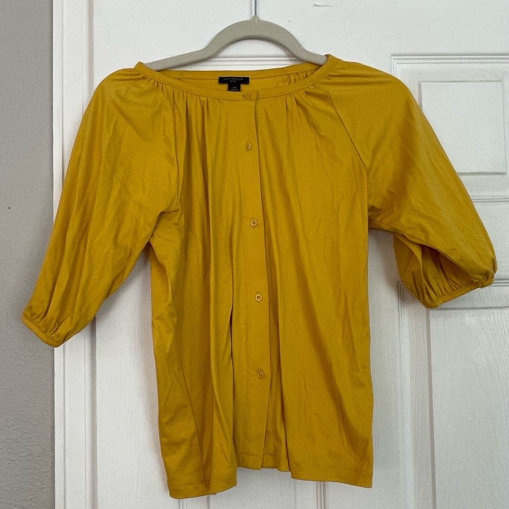 Ann Taylor Mustard Yellow Button-Up Cardigan
